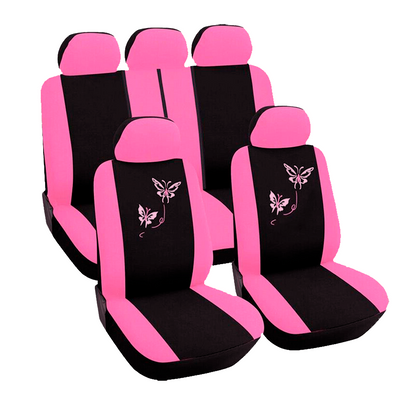 FORRO DE ASIENTO POLIESTER NEGRO/FUCSIA -BORDADO MARIPOSA