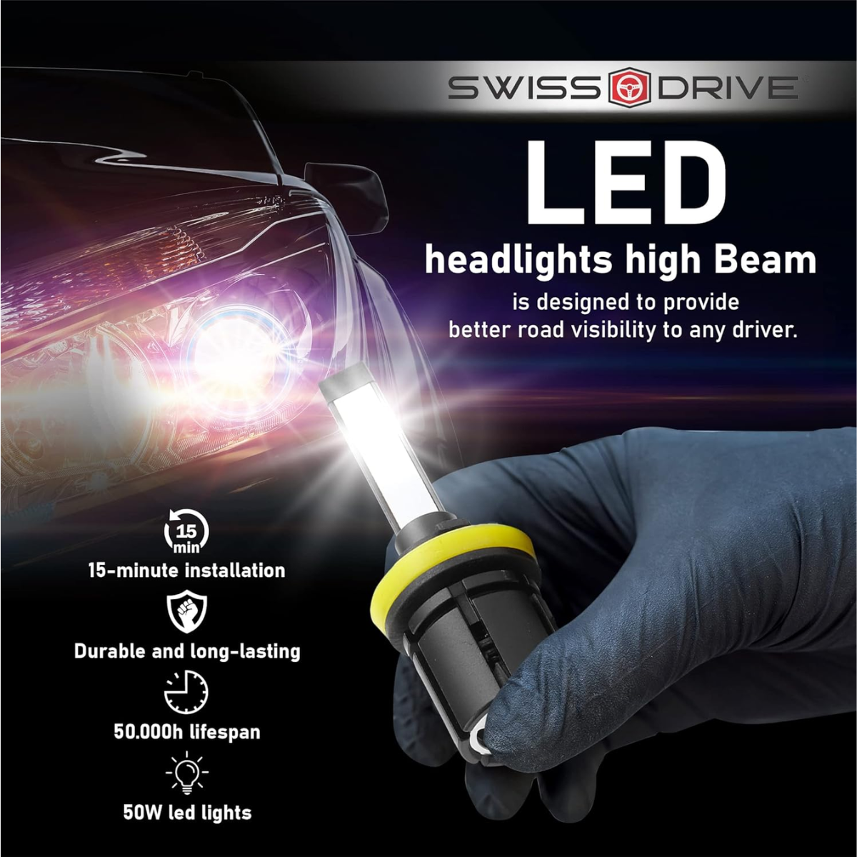 LUZ LED SWISS DRIVE 6000K 9005 (5000LM) (2PCS) - Image 6