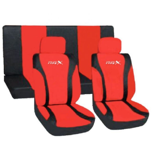 FORRO DE ASIENTO POLIESTER Y MALLA NEGRO/ROJO