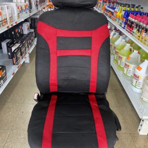 FORRO DE ASIENTO POLIESTER Y MALLA NEGRO/ROJO