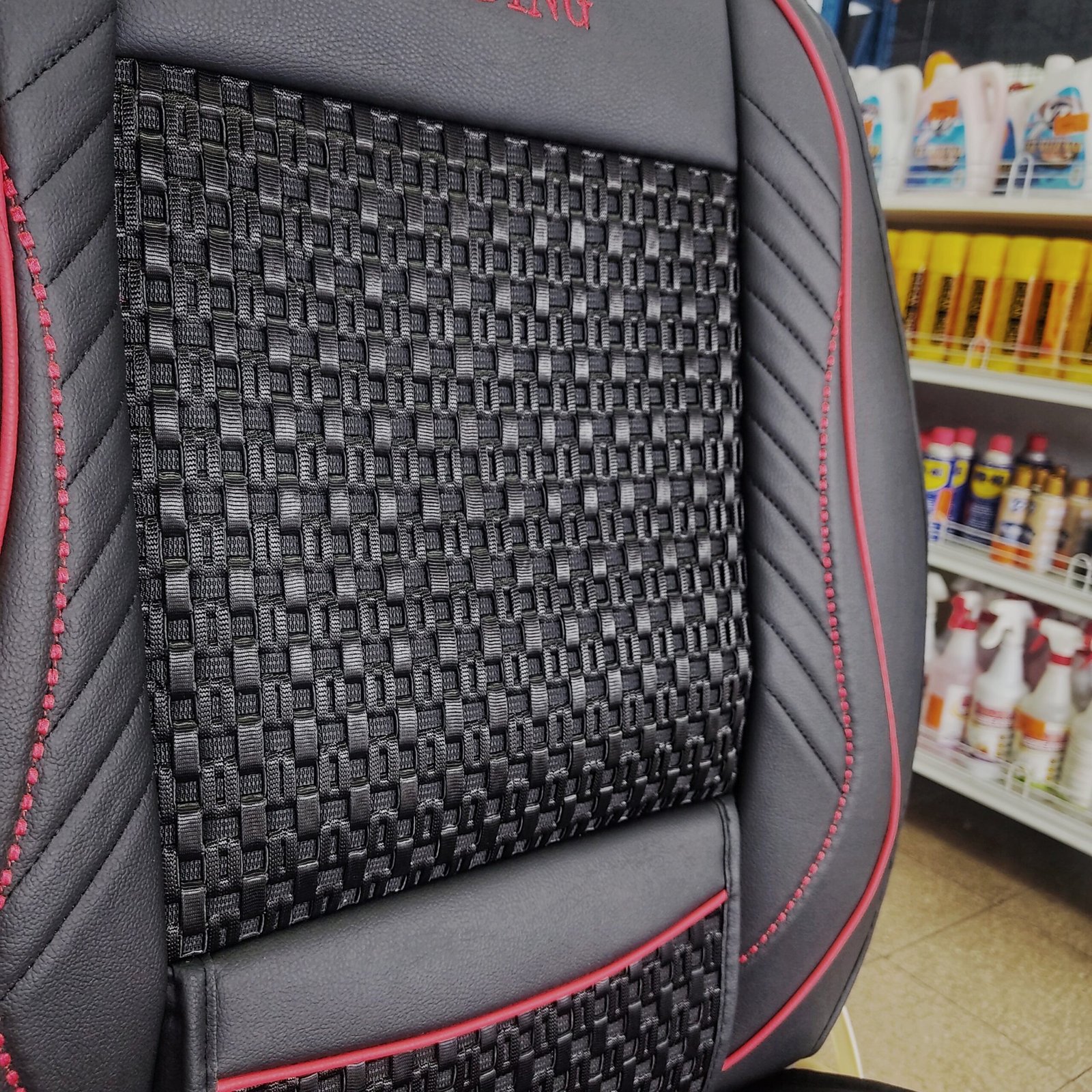 FORRO DE ASIENTO CUERINA-ICE SILK- NEGRO-ROJO - Image 7