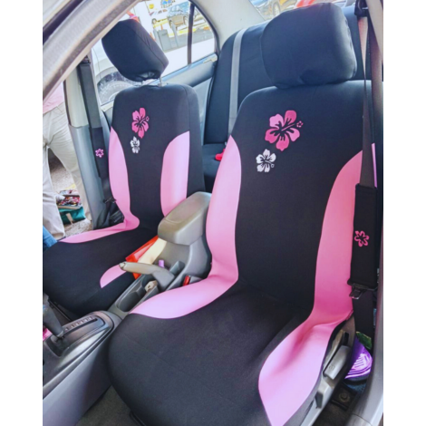 FORRO DE ASIENTO POLIESTER NEGRO BORDADO FLORES