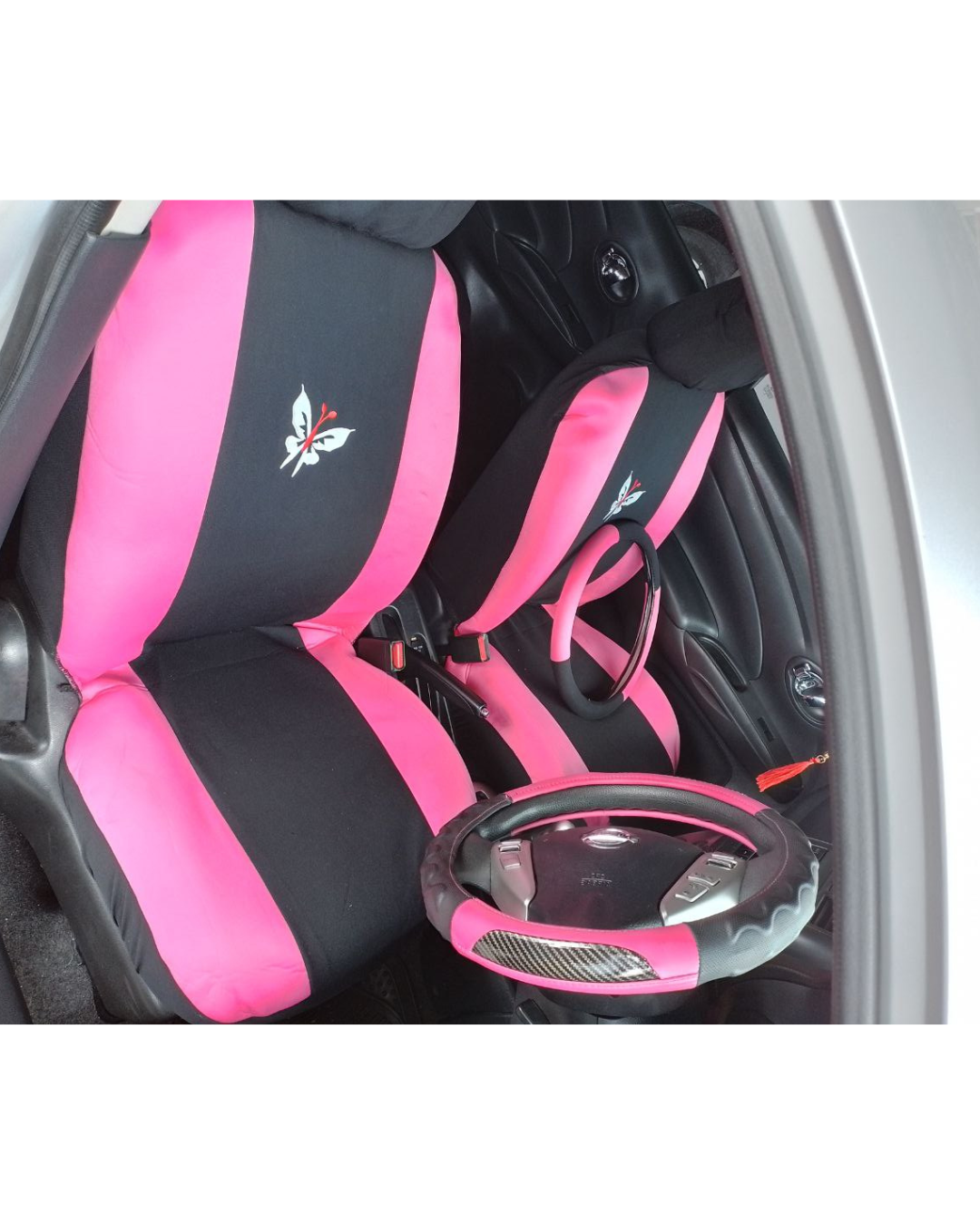 FORRO DE ASIENTO POLIESTER NEGRO/FUCSIA -BORDADO M - Image 2