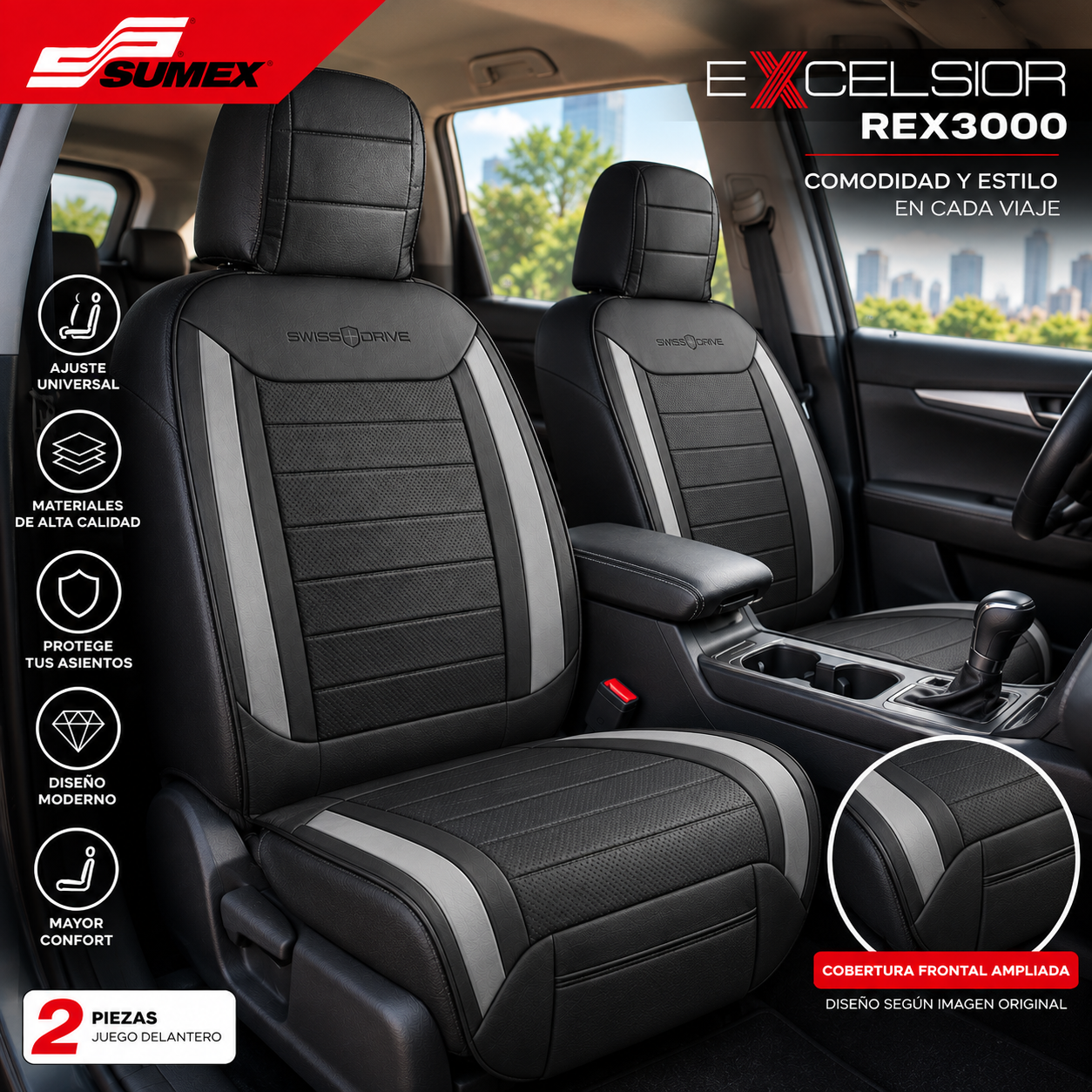COJIN DE ASIENTO SWISS DRIVE EXCELSIOR NEGRO/GRIS - Image 2
