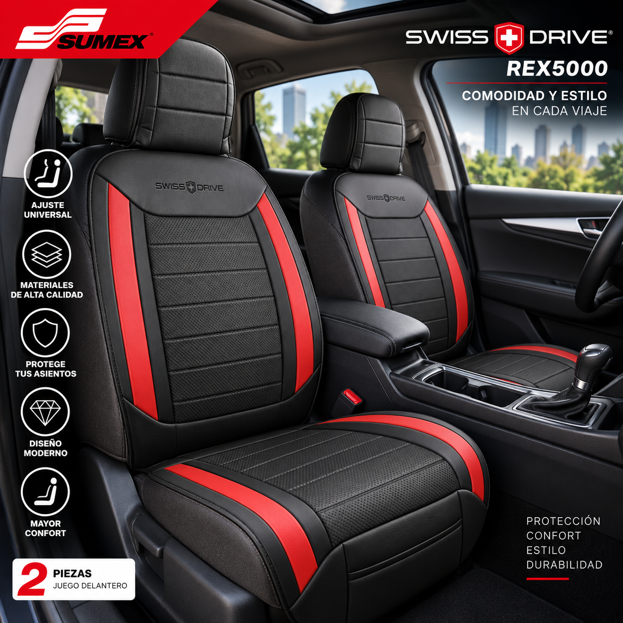 COJIN DE ASIENTO SWISS DRIVE EXCELSIOR NEGRO / ROJ - Image 2
